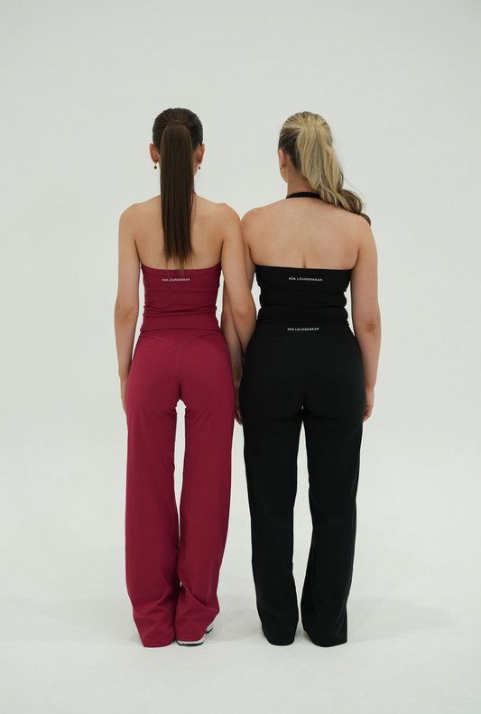 Red straight leg pants